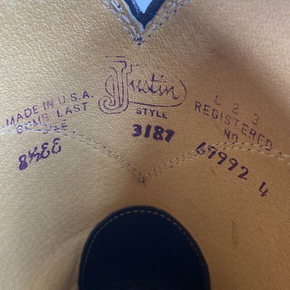 Rare, Men's 8.5EE Justin Black Roper Bull Hide Leather Boots, Made in USA, - Picture 11 of 11